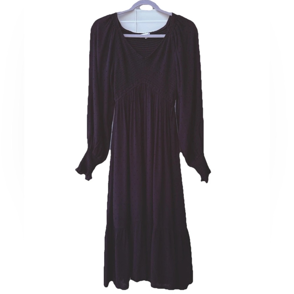 Baltic Born Black Long-Sleeve Midi Dress with Scoop Neck